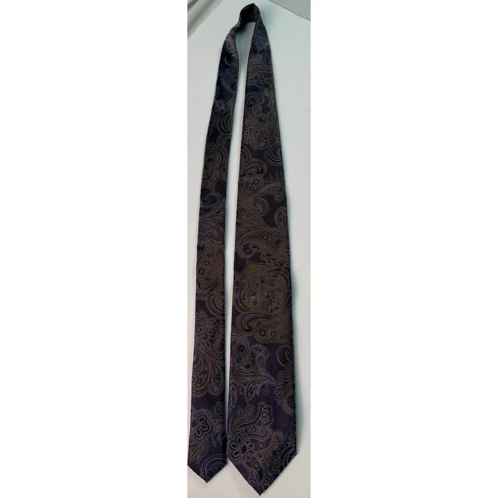 Canali Mens Silk Paisley Tie Purple Blue Brown Made in Italy Classic 3.25